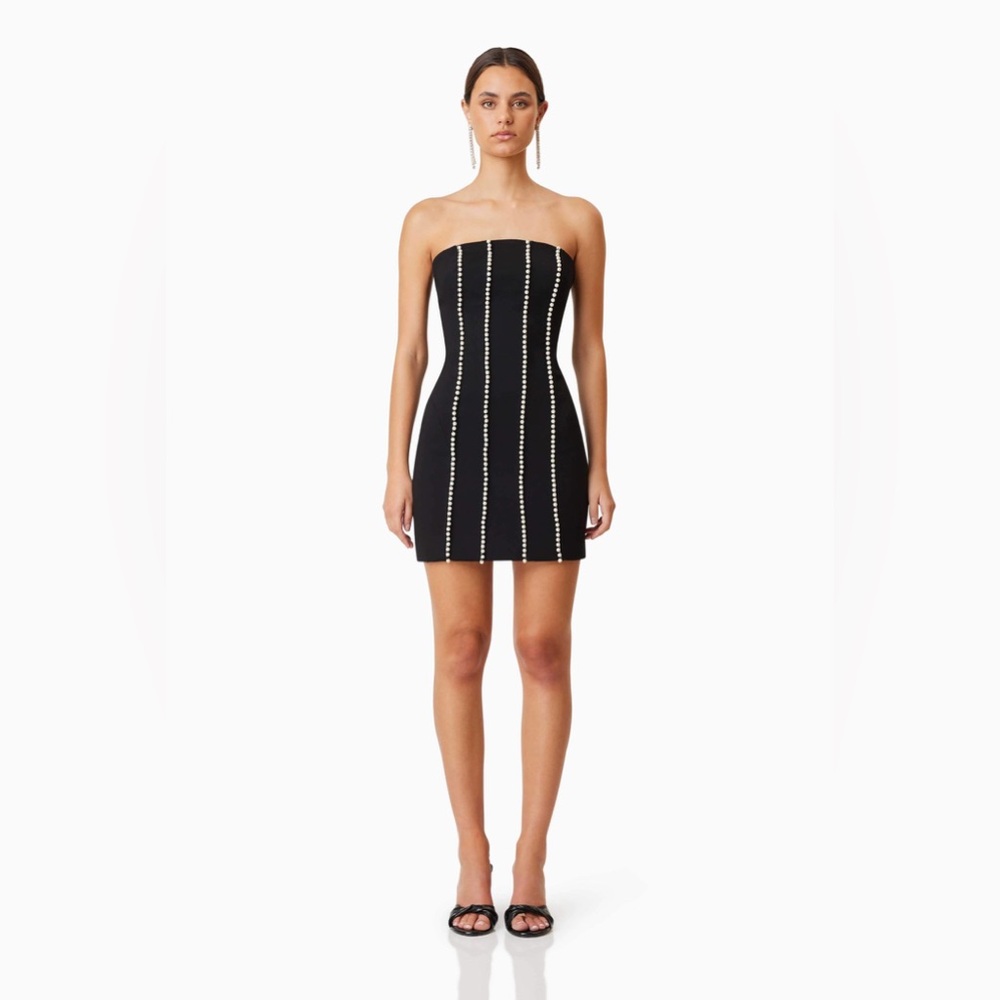 Elliatt Sonnet Mini Strapless Pearl Dress In‎ Black - Picture 2 of 6